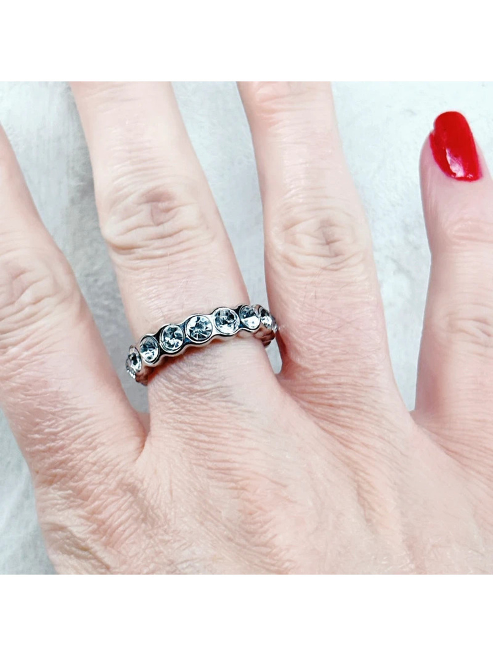 2536mc. Silvertone Bling Eternity Band Size 7